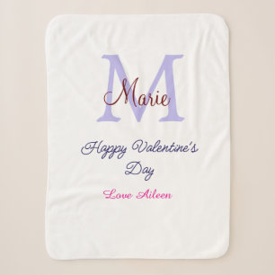 Purple pastel happy Valentine's day pink monogram Sherpa Blanket