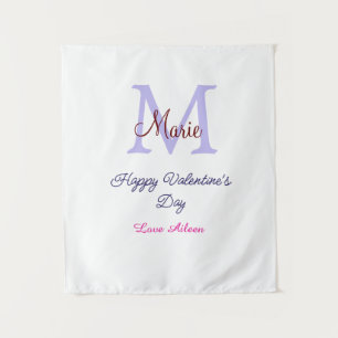Purple pastel happy Valentine's day pink monogram Tapestry