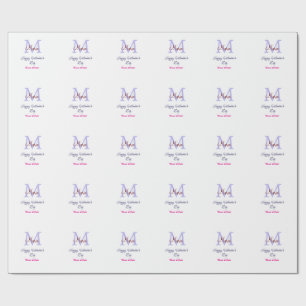 Purple pastel happy Valentine's day pink monogram  Wrapping Paper