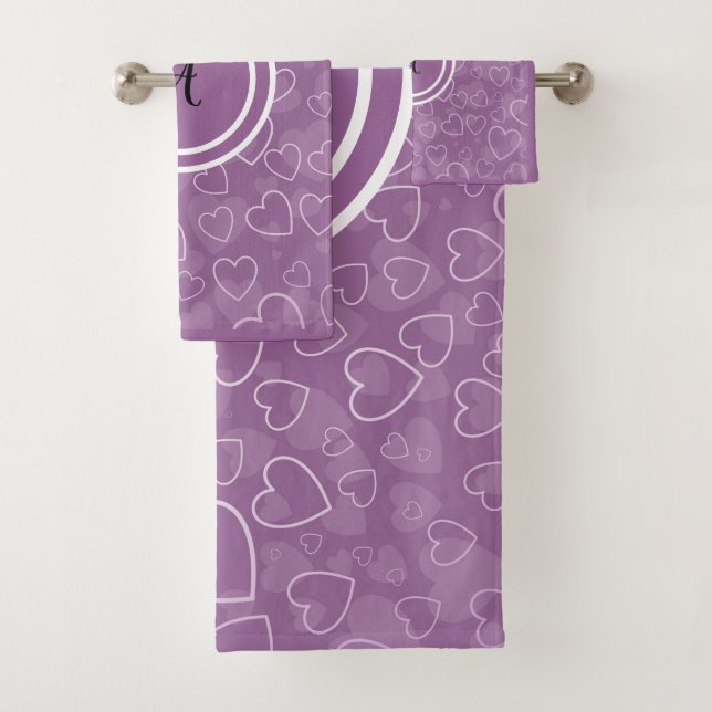 Purple  Pastel Hearts Pattern  Bath Towel Set (Insitu)