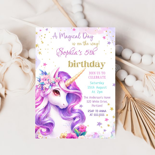Purple Pastel Magical Unicorn Birthday Invitation (Creator Uploaded)