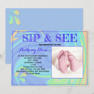 Purple Pastel Newborn Sip and See Custom Photo Invitation