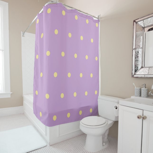 Purple Pastel Polka Dots Pattern Whimsical Shower Curtain (In Situ)