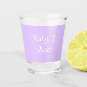 Purple pastel retro couple wedding name stylish na shot glass