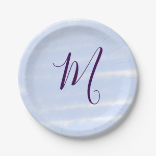 Purple pastel watercolor monogram name letterretro paper plate