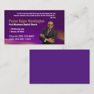 Purple Pastor or Deacon Photo Church Business Card