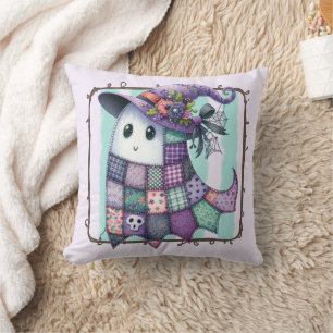 Purple Patchwork Ghost Halloween – Spooky Decor Cushion