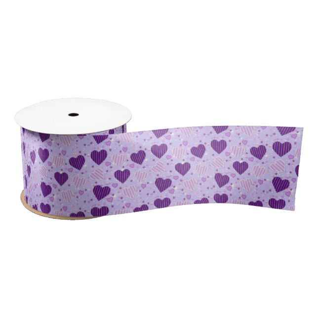 Purple Patchwork Hearts Satin Ribbon (Spool)