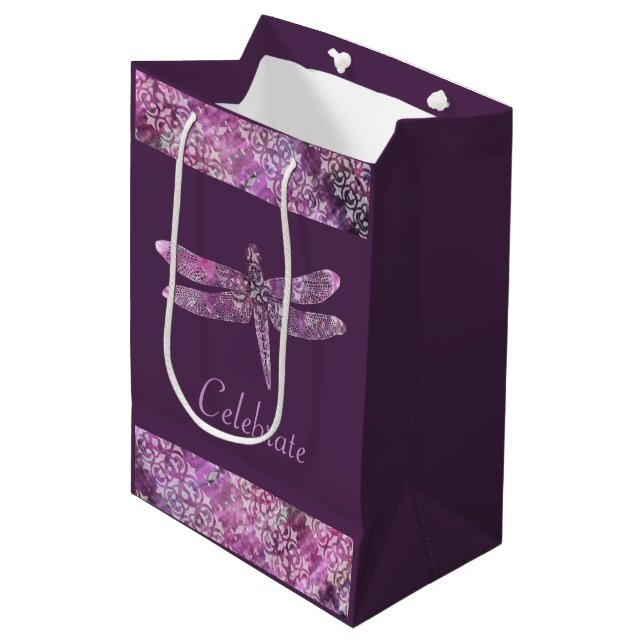 Purple Patina: Dragonfly Medium Gift Bag (Front Angled)