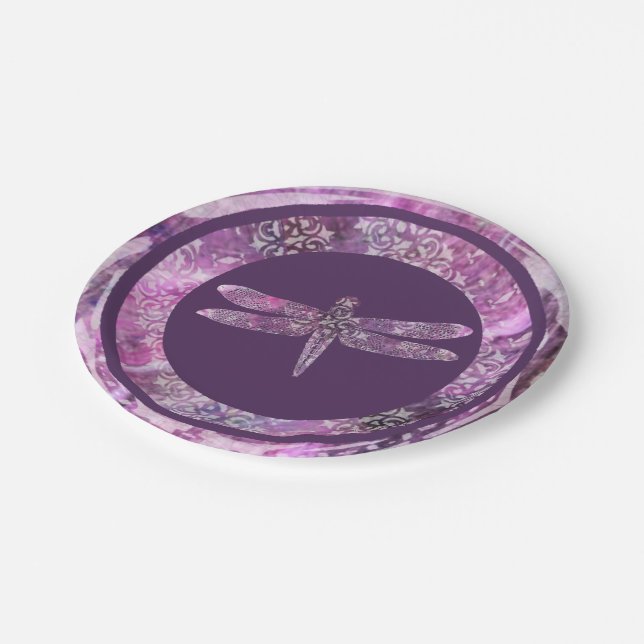 Purple Patina: Dragonfly Paper Plate (Angled)