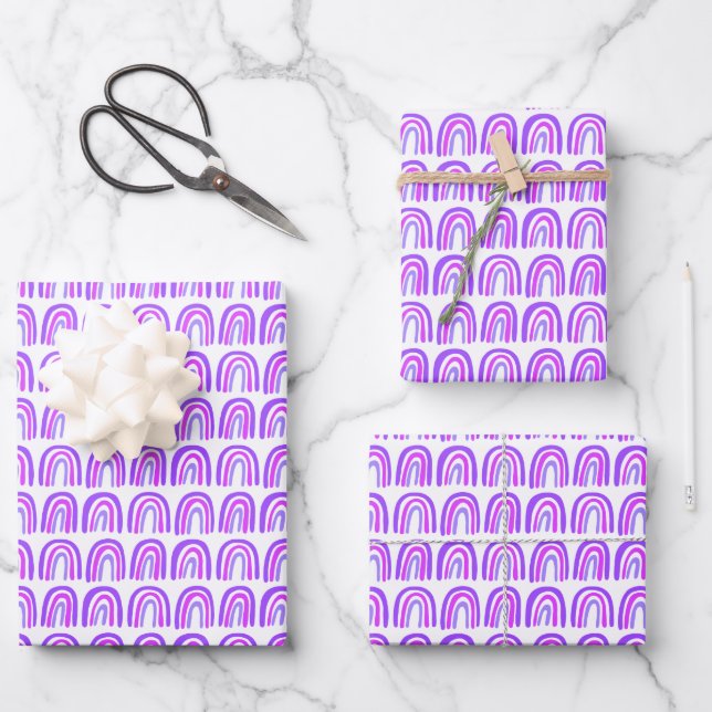 Purple Pattern Rainbow Gift Wrapping Paper Sheet (Front)