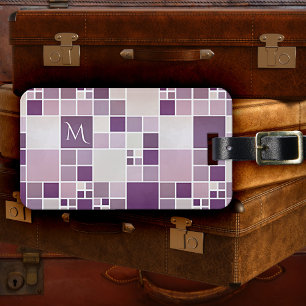 Purple Pattern Watercolor Monogram Luggage Tag