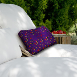 Purple pattern wildflowers red poppy lumbar cushion