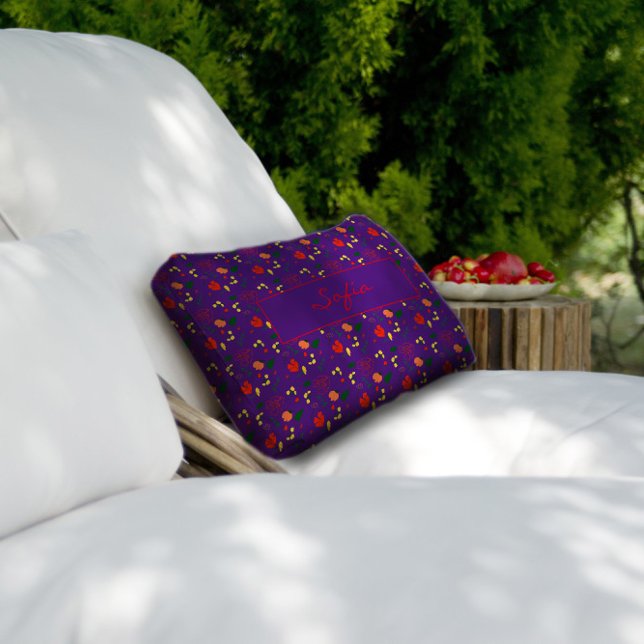 Purple pattern wildflowers red poppy   lumbar cushion (Creator Uploaded)