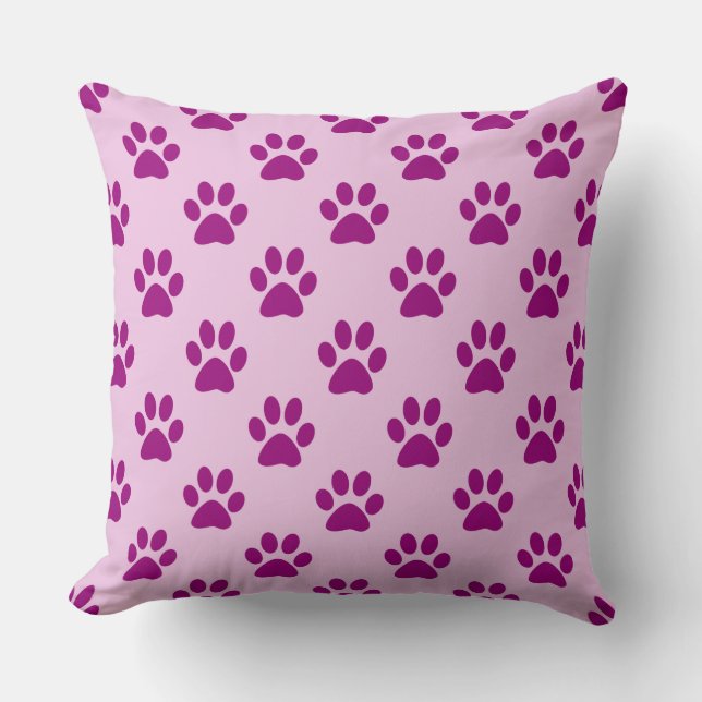Purple Paw Print Pattern on Pink Cushion (Front)