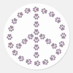 Purple Paw Print Peace Sign Sticker