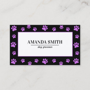 Purple Paw Prints Black Dog Groomer Business Card
