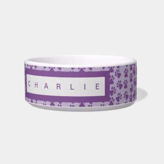 Purple Pawprints Personalized Dog Bowl
