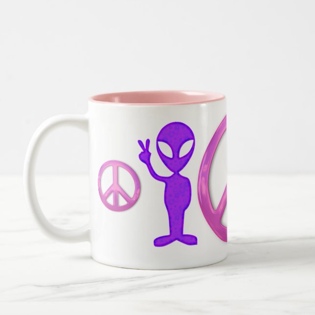 Purple Peace Alien Two-Tone Coffee Mug (Left)
