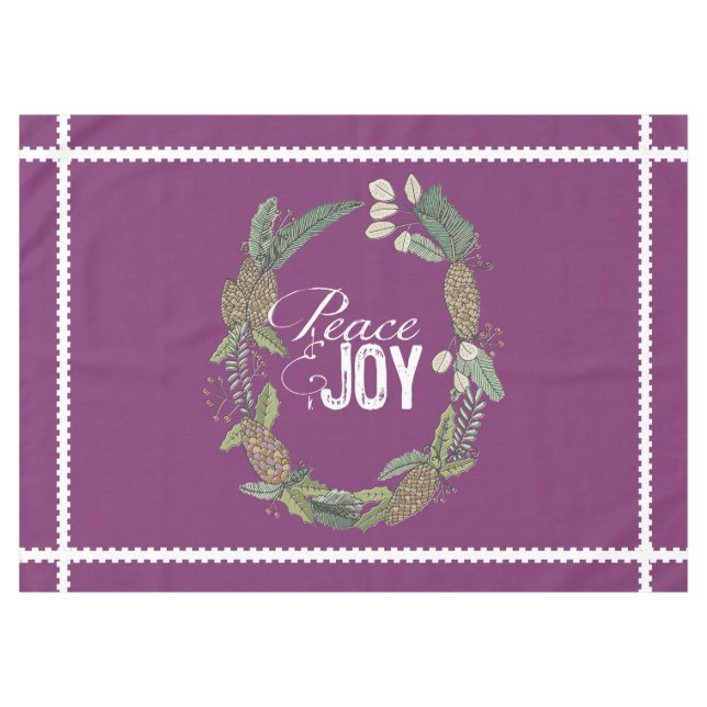 Purple Peace Joy Evergreen Cones Wreath Tablecloth (Front (Horizontal))