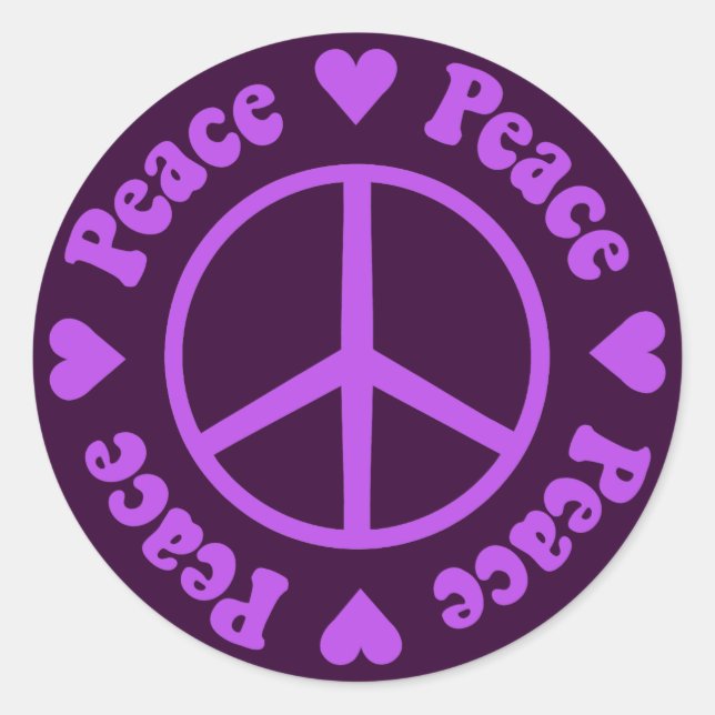 Purple Peace Sign Classic Round Sticker (Front)
