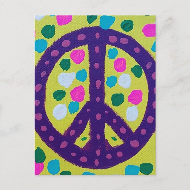 Purple Peace Sign on Yellow Postcard (Front)
