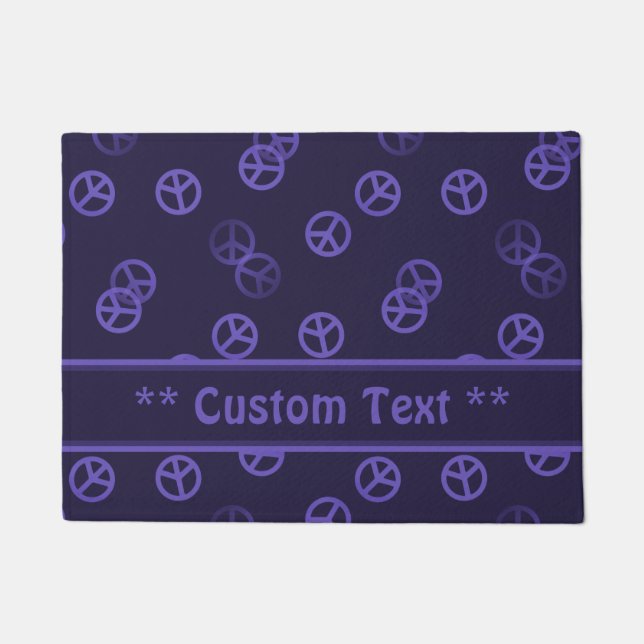 Purple Peace Sign Pattern w/ Custom Text Doormat (Front)