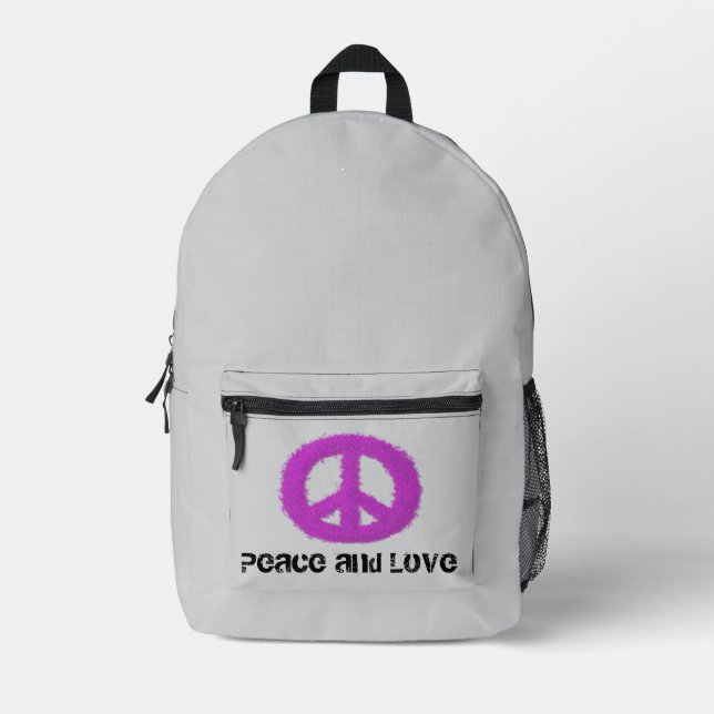 Purple Peace Sign  Printed Backpack (Front)
