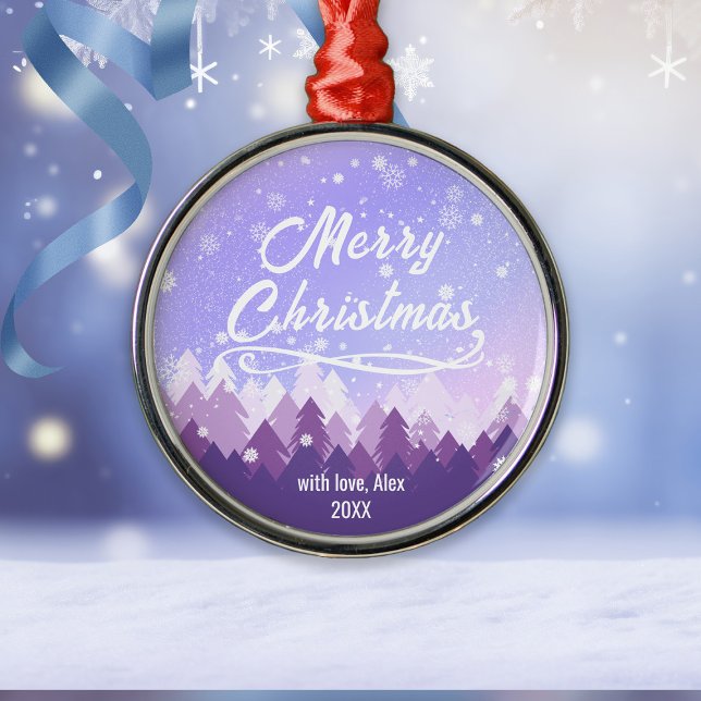 Purple Peaceful Snow Forest Merry Christmas Metal Tree Decoration (Creator Uploaded)