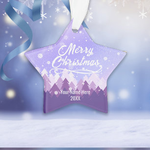 Purple Peaceful Snow Forest Merry Christmas Ornament