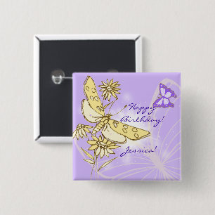 Purple Peach Butterfly Button