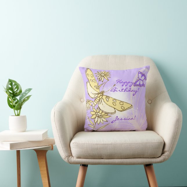 Purple Peach Butterfly Throw Pillow (Chair)