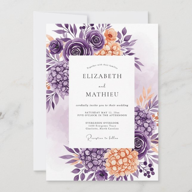 Purple Peach Delicate Spring Wedding Invitation (Front)