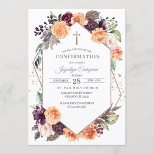 Purple Peach Floral Fall Confirmation Invitation