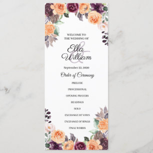 Purple Peach Floral Fall Wedding Program Invitation
