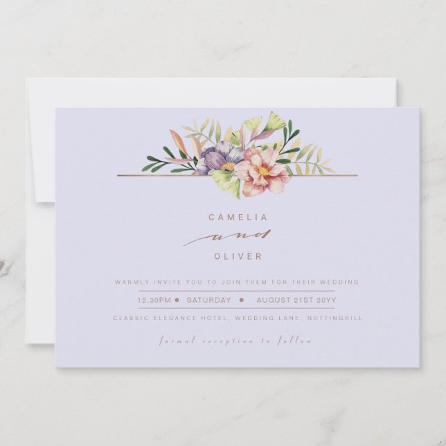Purple Peach Summer Floral Wedding Invite QR Code (Front)