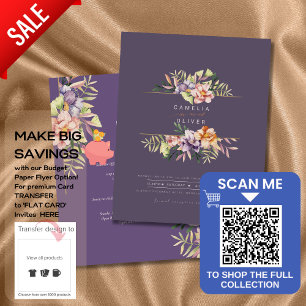Purple Peach Summer Floral Wedding Invite QR Code Flyer