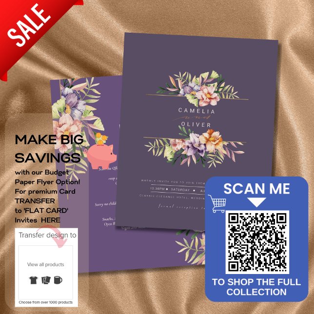 Purple Peach Summer Floral Wedding Invite QR Code Flyer (Creator Uploaded)