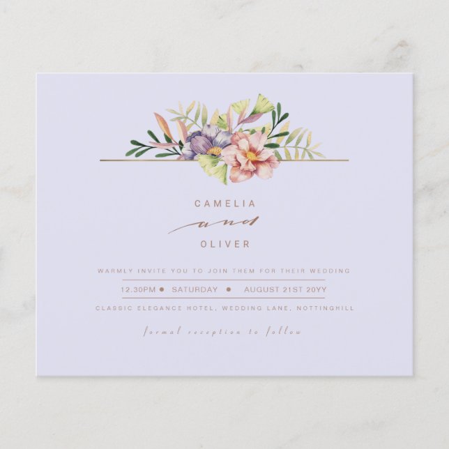 Purple Peach Summer Floral Wedding Invite QR Code Flyer (Front)