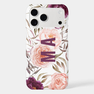 Purple + peach watercolor floral fall monogram