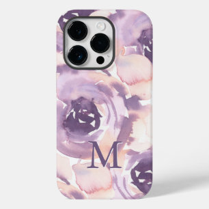 Purple Peach Watercolor Floral monogram Case-Mate iPhone 14 Pro Case