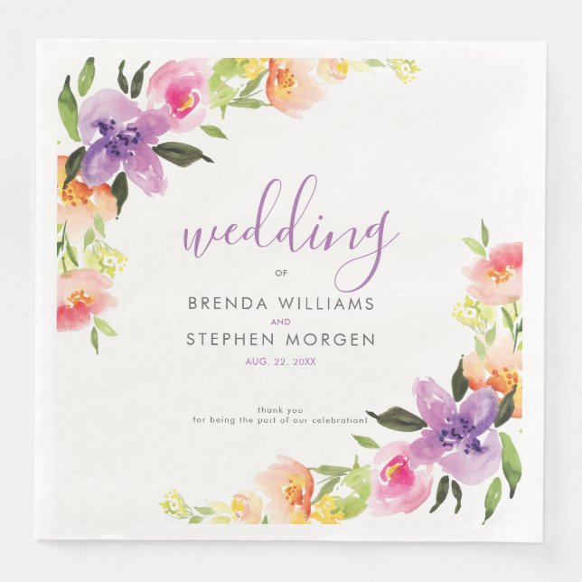 Purple & peach watercolors frame napkin (Front)