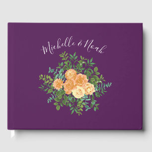 Purple Peach Wedding Floral Roses Guest Book