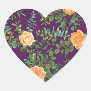 Purple Peach Wedding Floral Roses Heart Sticker