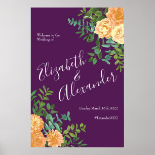 Purple Peach Wedding Floral Roses Poster