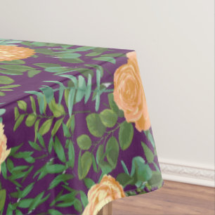 Purple Peach Wedding Floral Roses Tablecloth