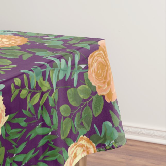 Purple Peach Wedding Floral Roses Tablecloth (In Situ)