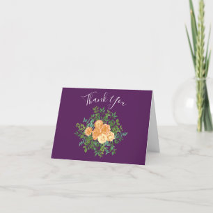 Purple Peach Wedding Floral Roses Thank You Card