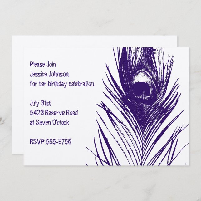Purple Peacock Birthday Invitation (Front/Back)