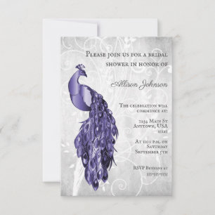 Purple Peacock Bridal Shower Invitation
